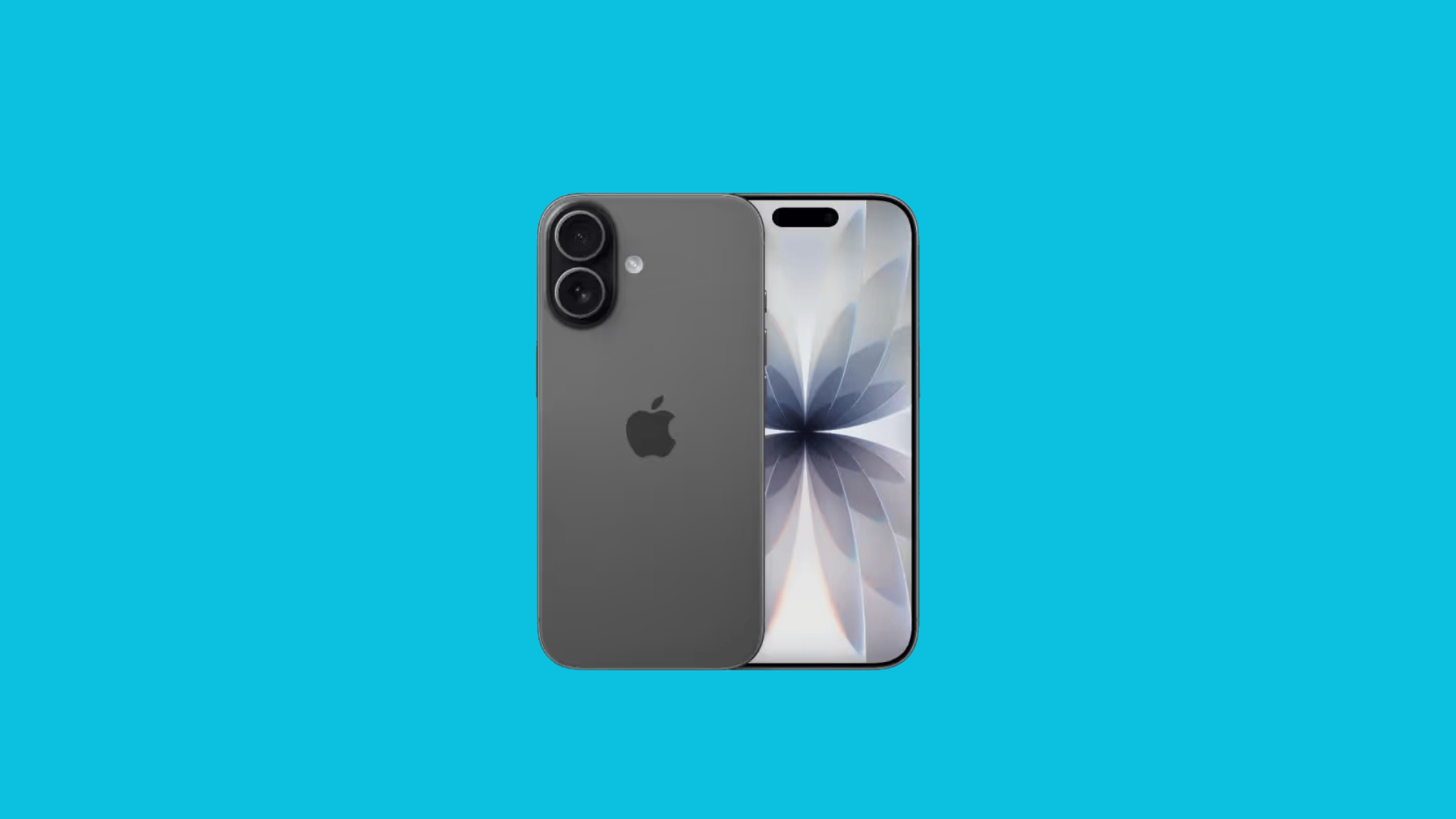 Gray iPhone 17 shown from back and front, highlighting dual camera setup and display with Dynamic Island