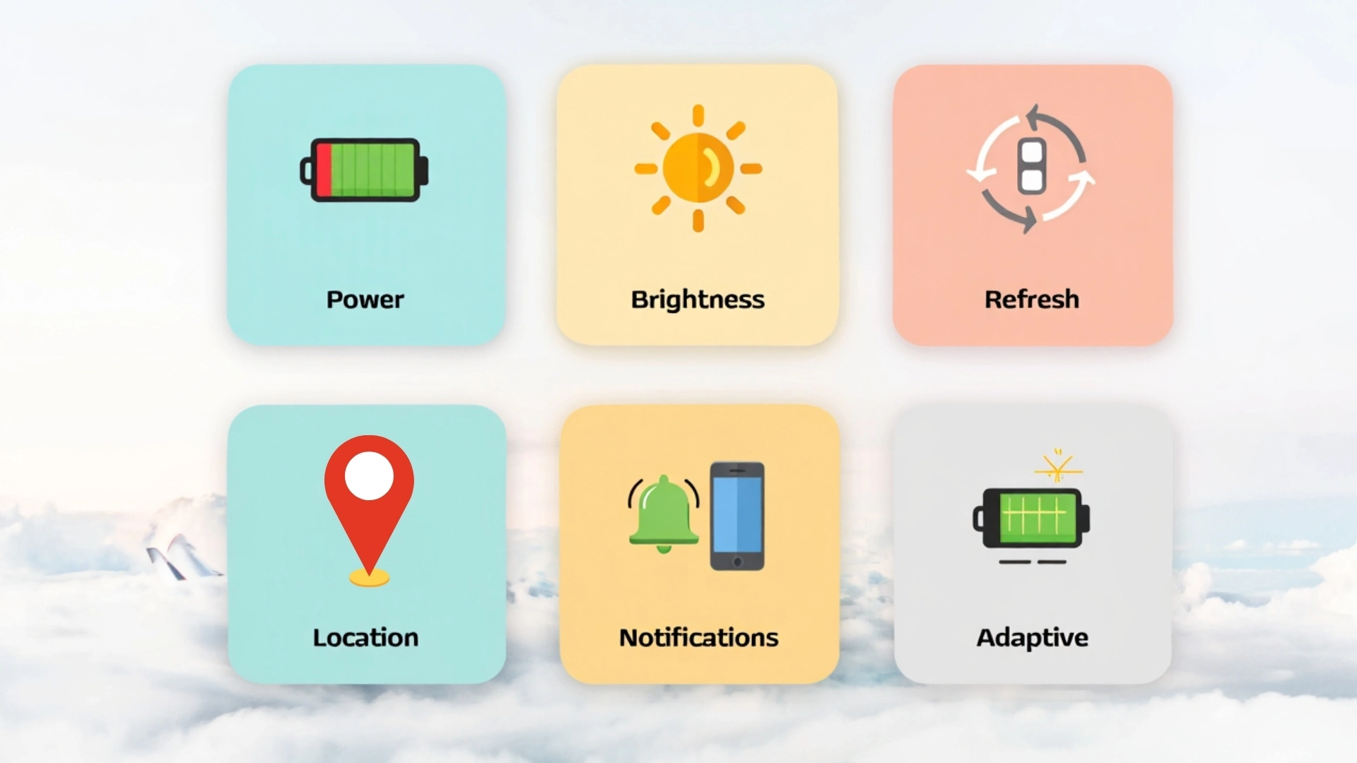 Infographic of iPhone battery saving tips with airplane themed background