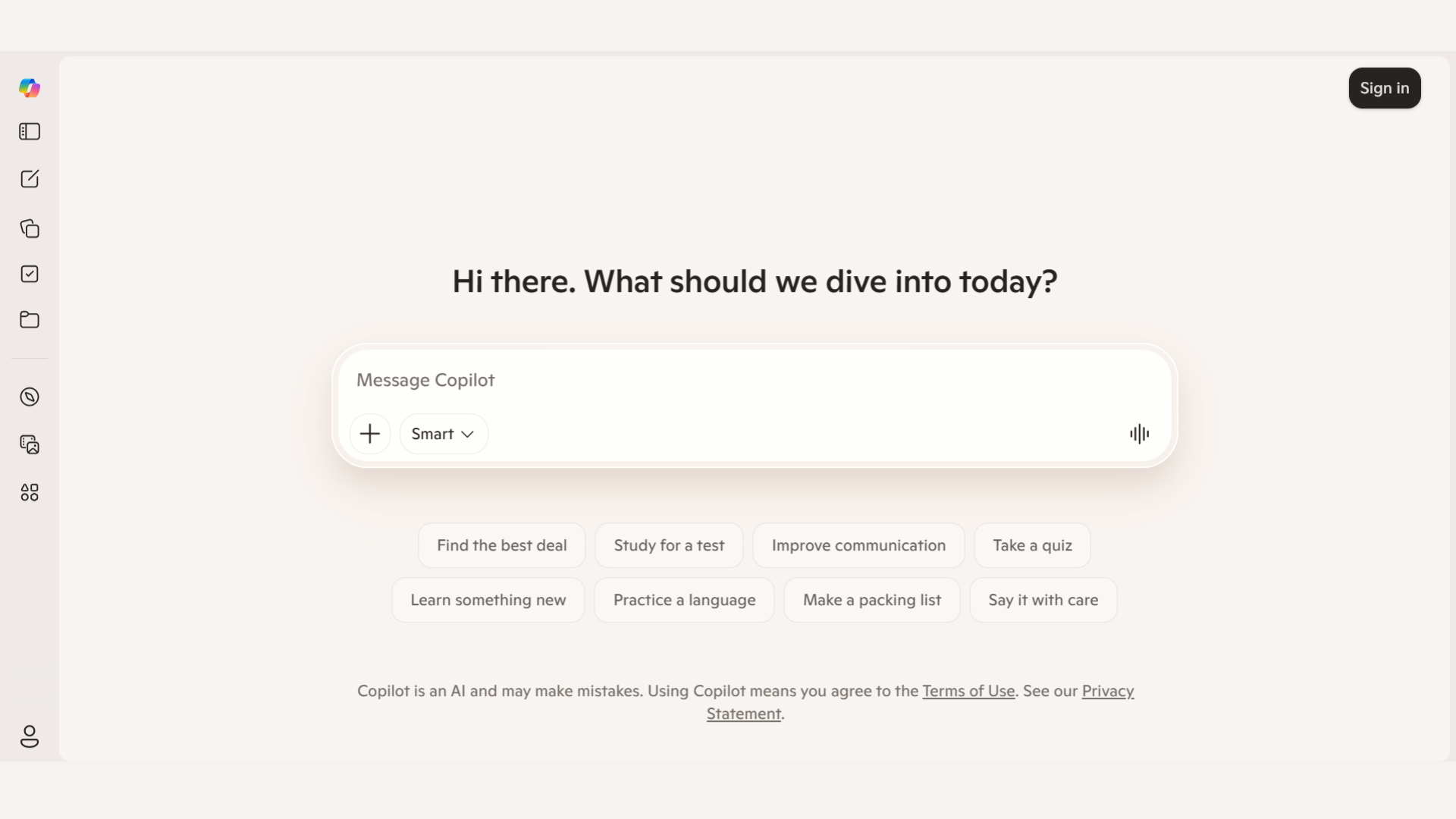 Microsoft Copilot website Interface