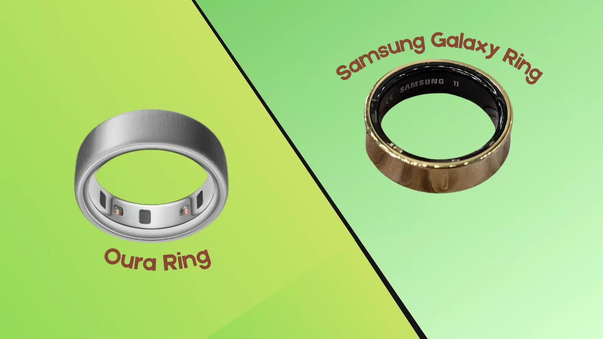 Samsung Galaxy Ring and Oura Ring side by side showing design, sensors, and finish comparison