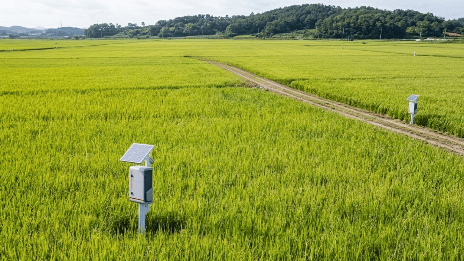smart farming field with iot monitoring devices using solar powered sensors to track crop conditions remotely