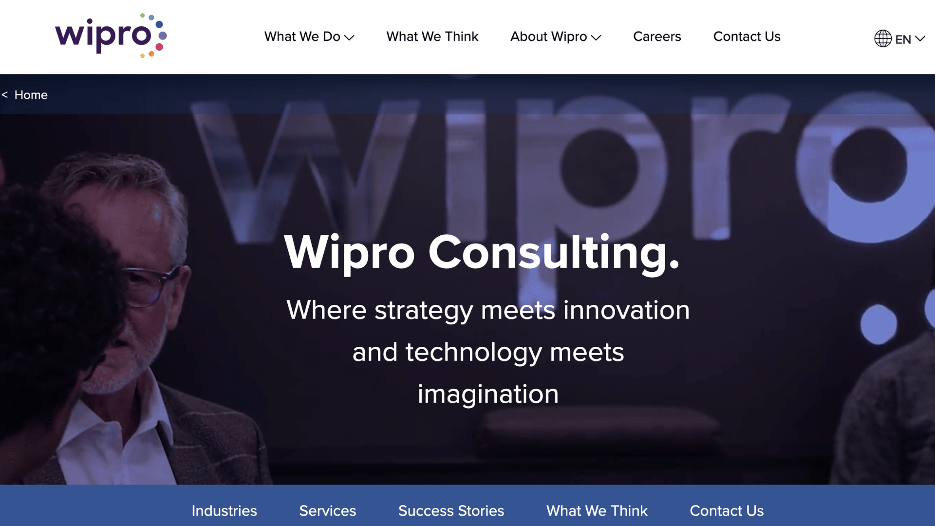 wipro consulting homepage showing text where strategy meets innovation and technology meets imagination