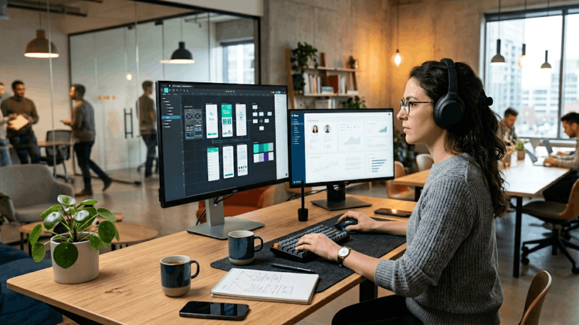 woman working on ux ui design projects at a modern tech office workspace (1)