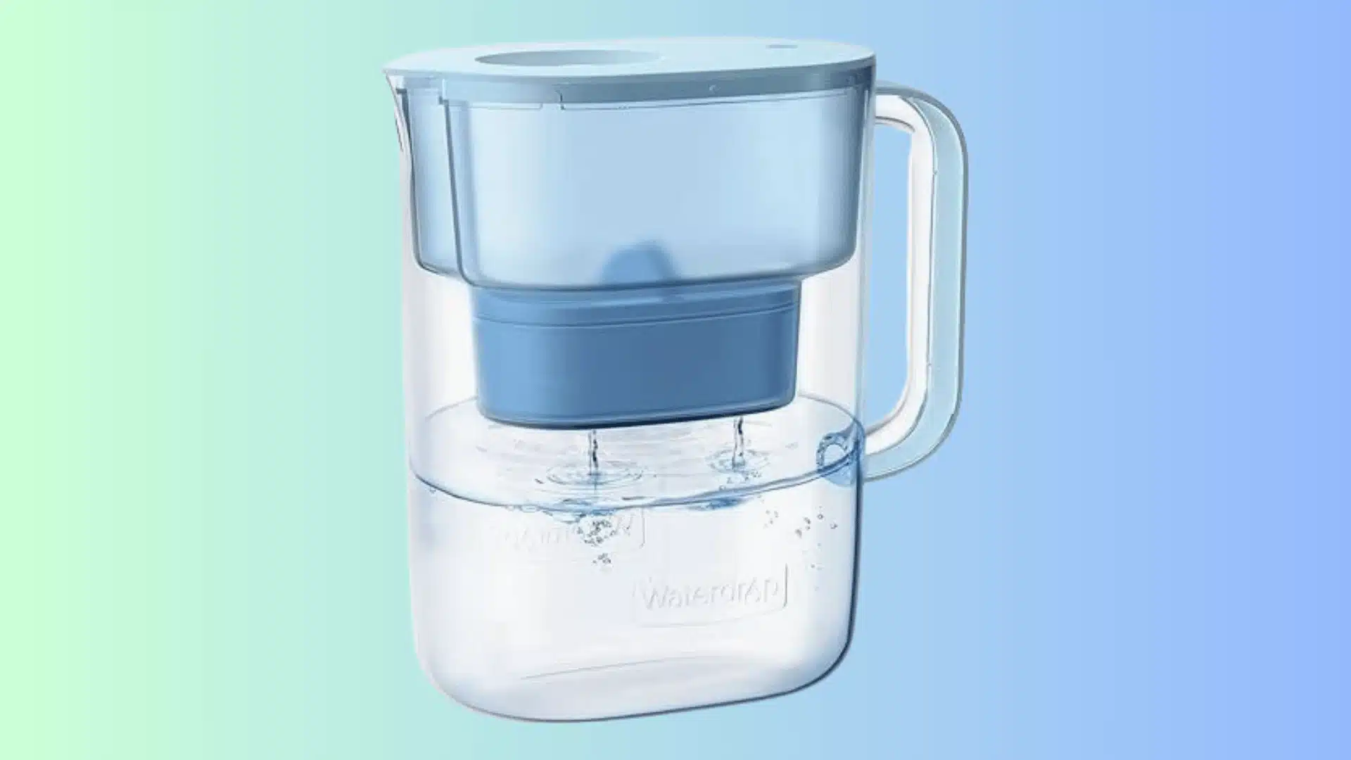 Waterdrop Chubby filter pitcher, showing water dripping through the filter into the main reservoir