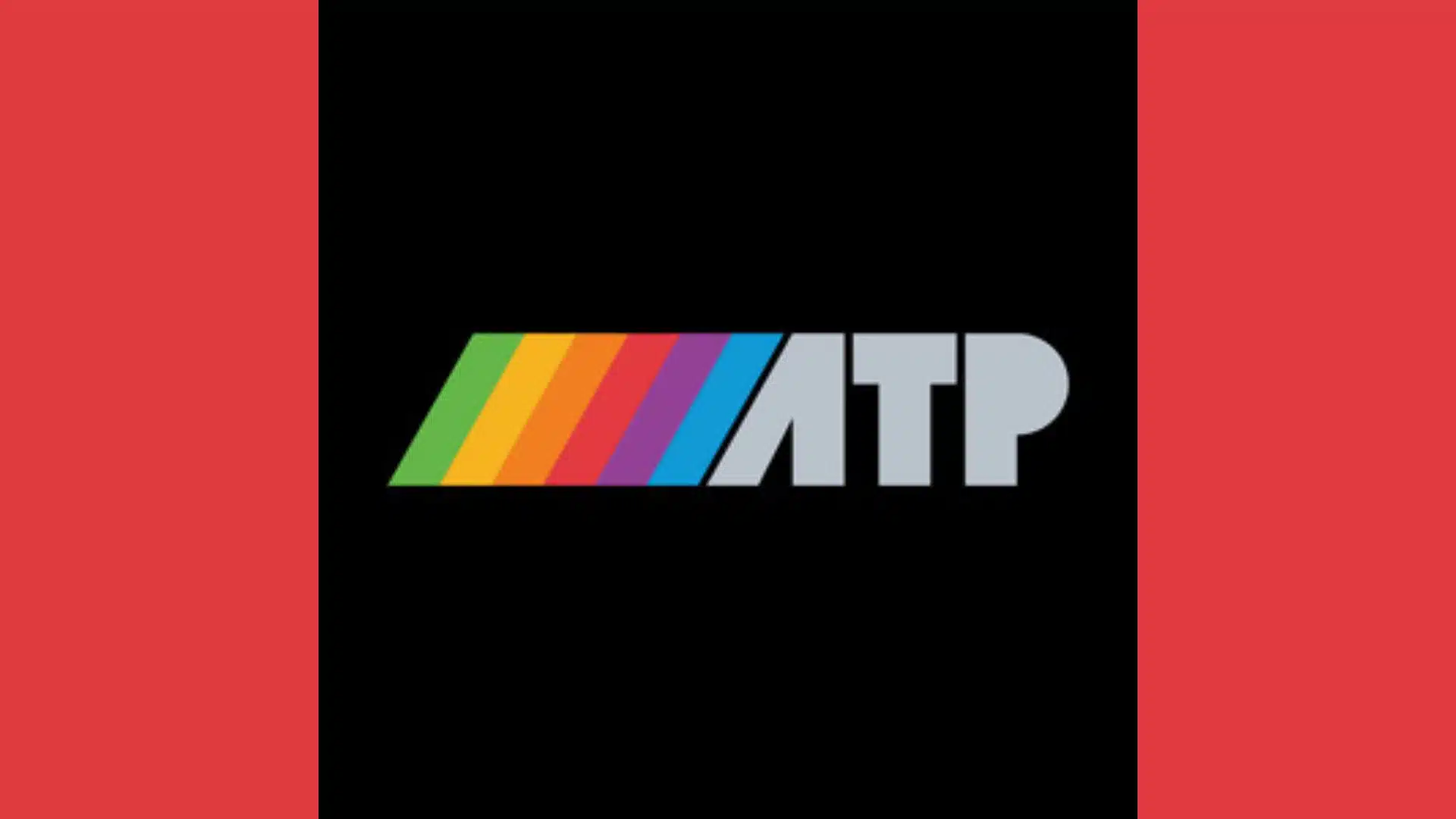 Accidental Tech Podcast cover art with rainbow ATP logo on a black background