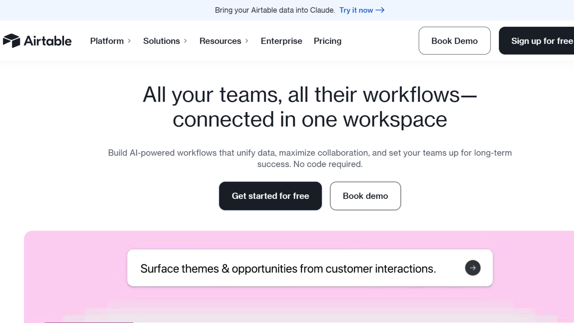 airtable homepage featuring collaborative workflow and data management platform