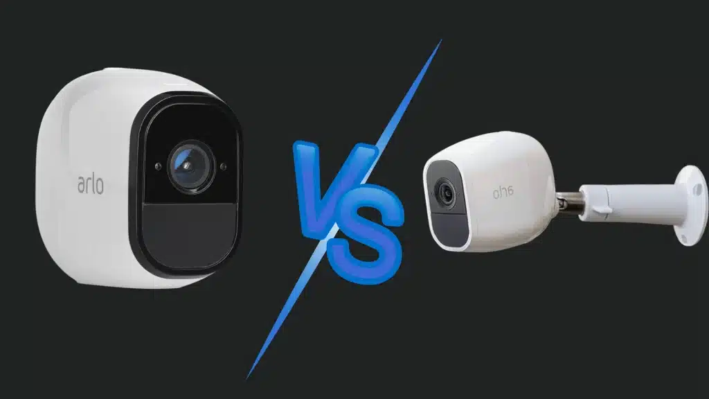 Arlo Pro vs Arlo Pro 2 comparison image showing both wireless security cameras side by side for feature evaluation