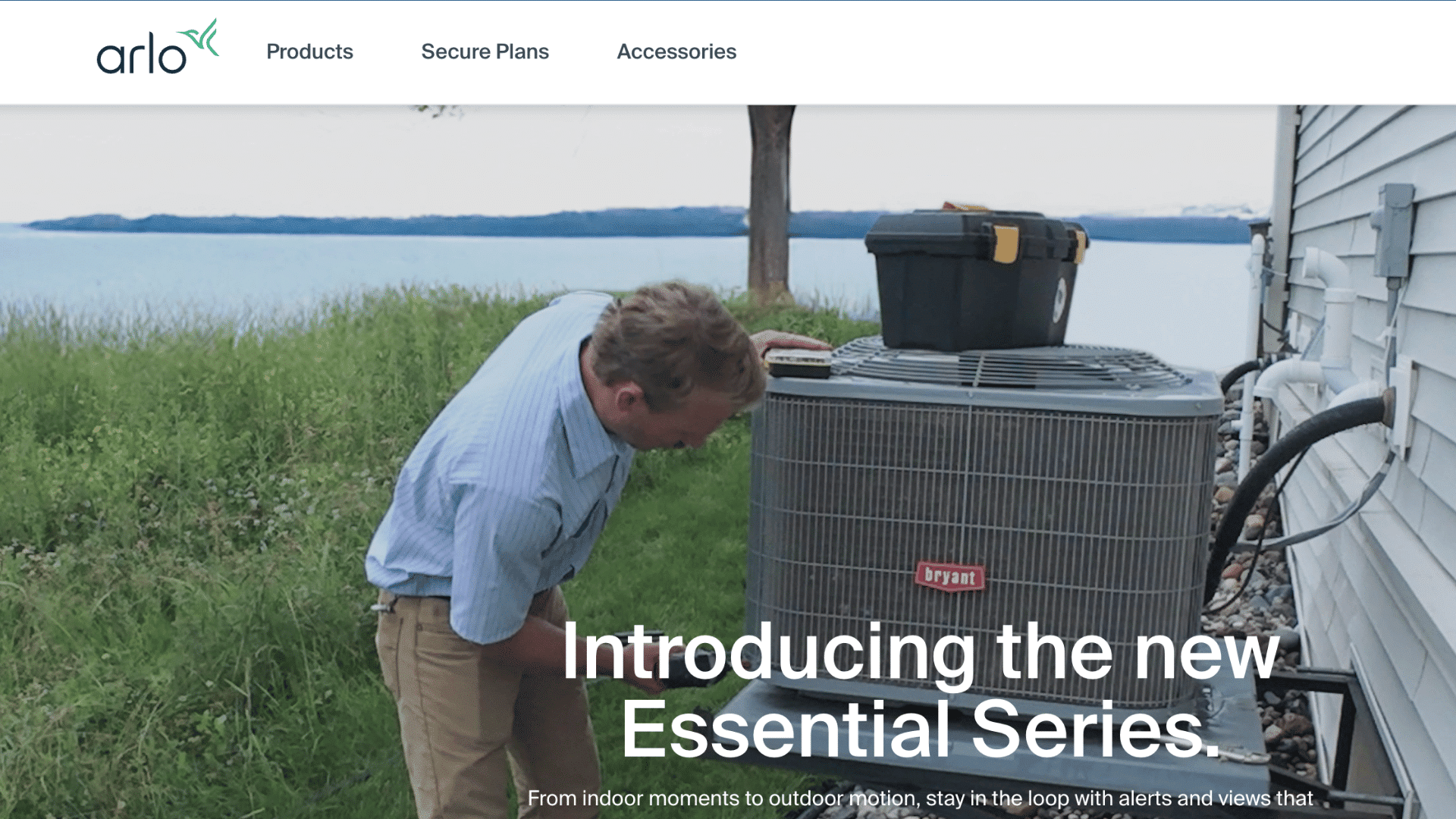 arlo website banner showing a technician inspecting an outdoor air conditioning unit next to a house