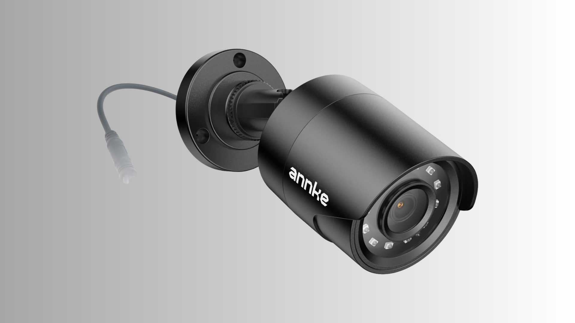 black bullet security camera with wall mount cable and front led lights