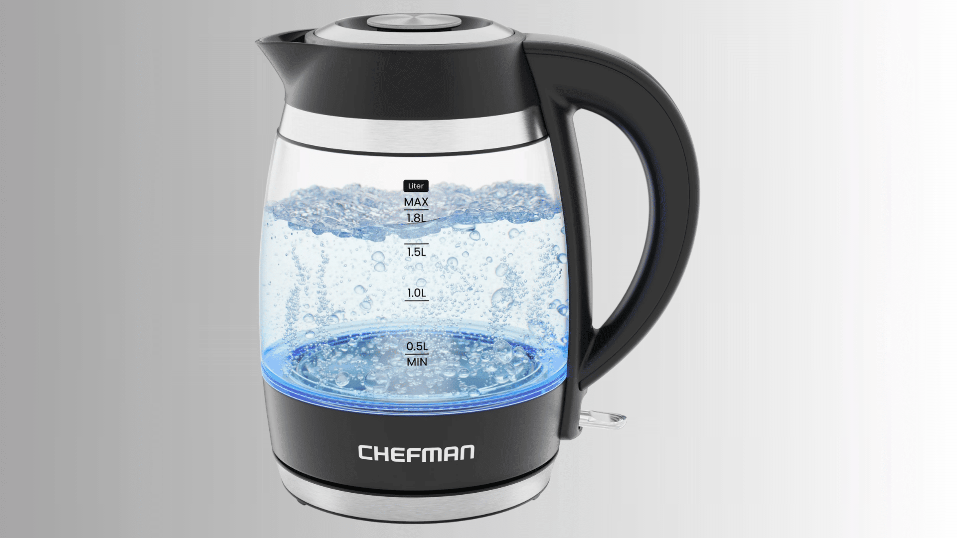 chefman glass electric kettle with led illumination boiling water indicator and large capacity design