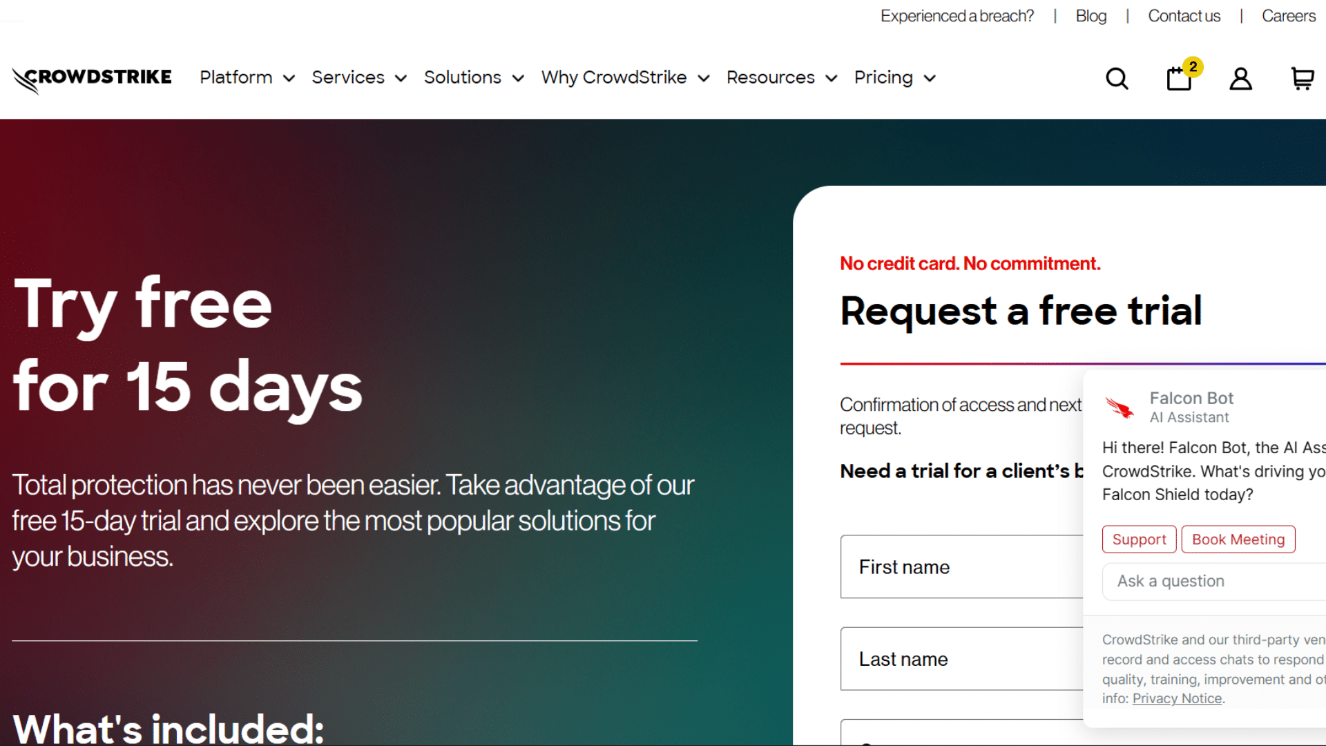 crowdstrike free trial page for endpoint protection and security software