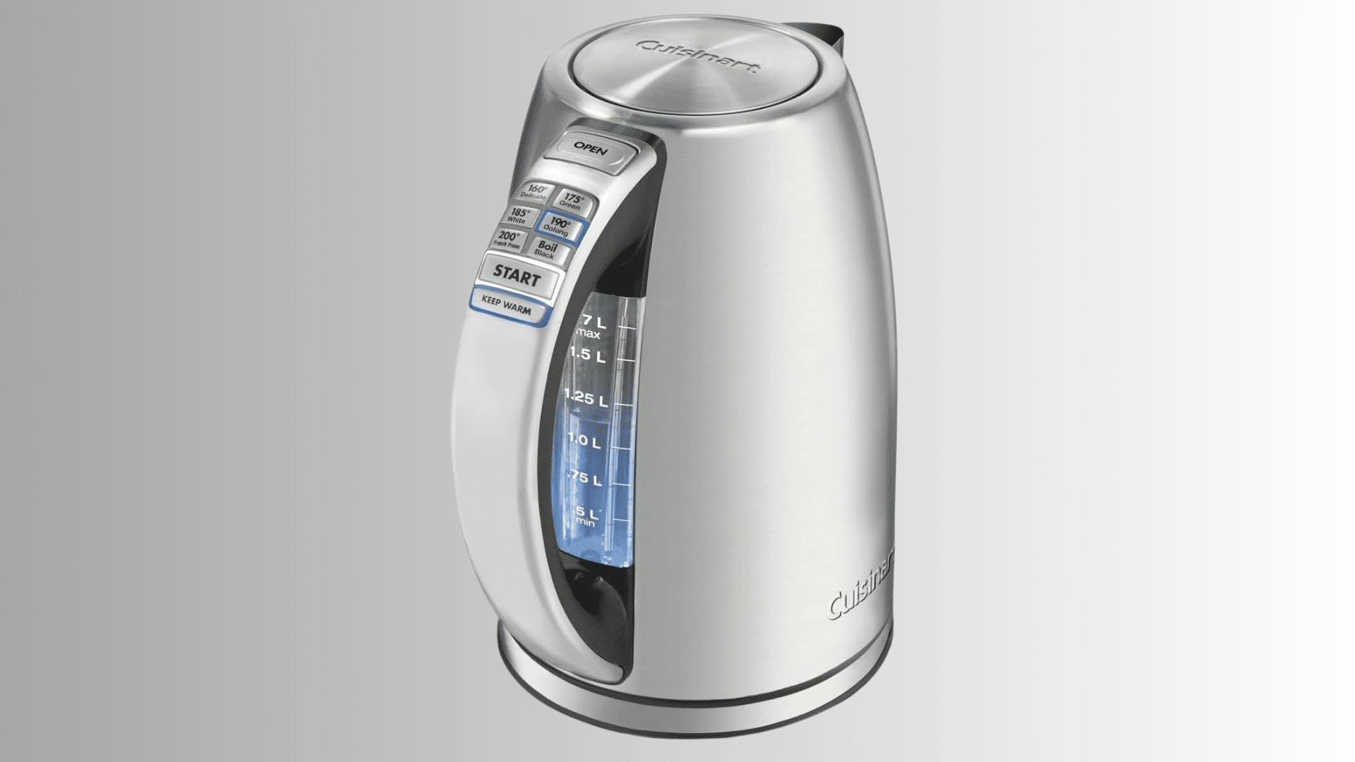 cuisinart stainless steel electric kettle with temperature presets water level window and keep warm control