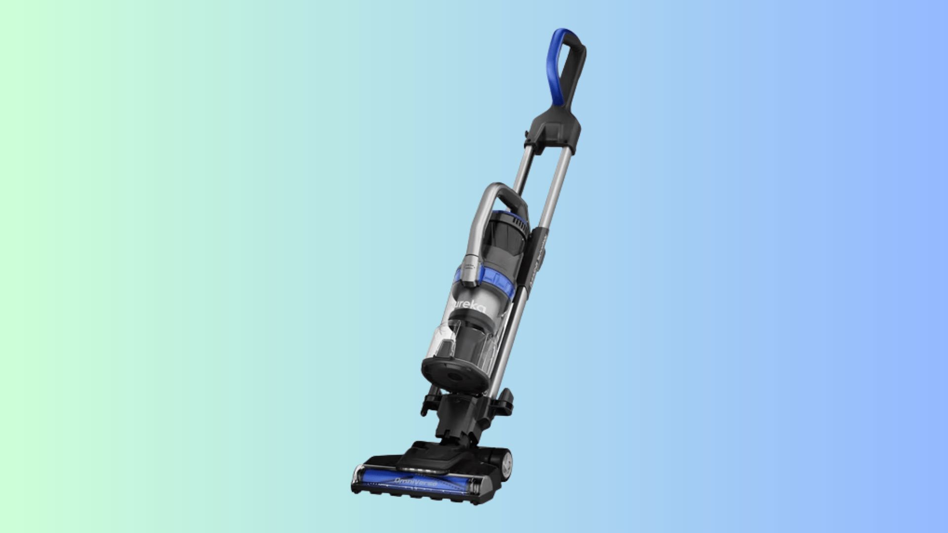 Eureka QuickShift OmniVerse upright vacuum cleaner with compact body on a clean gradient background