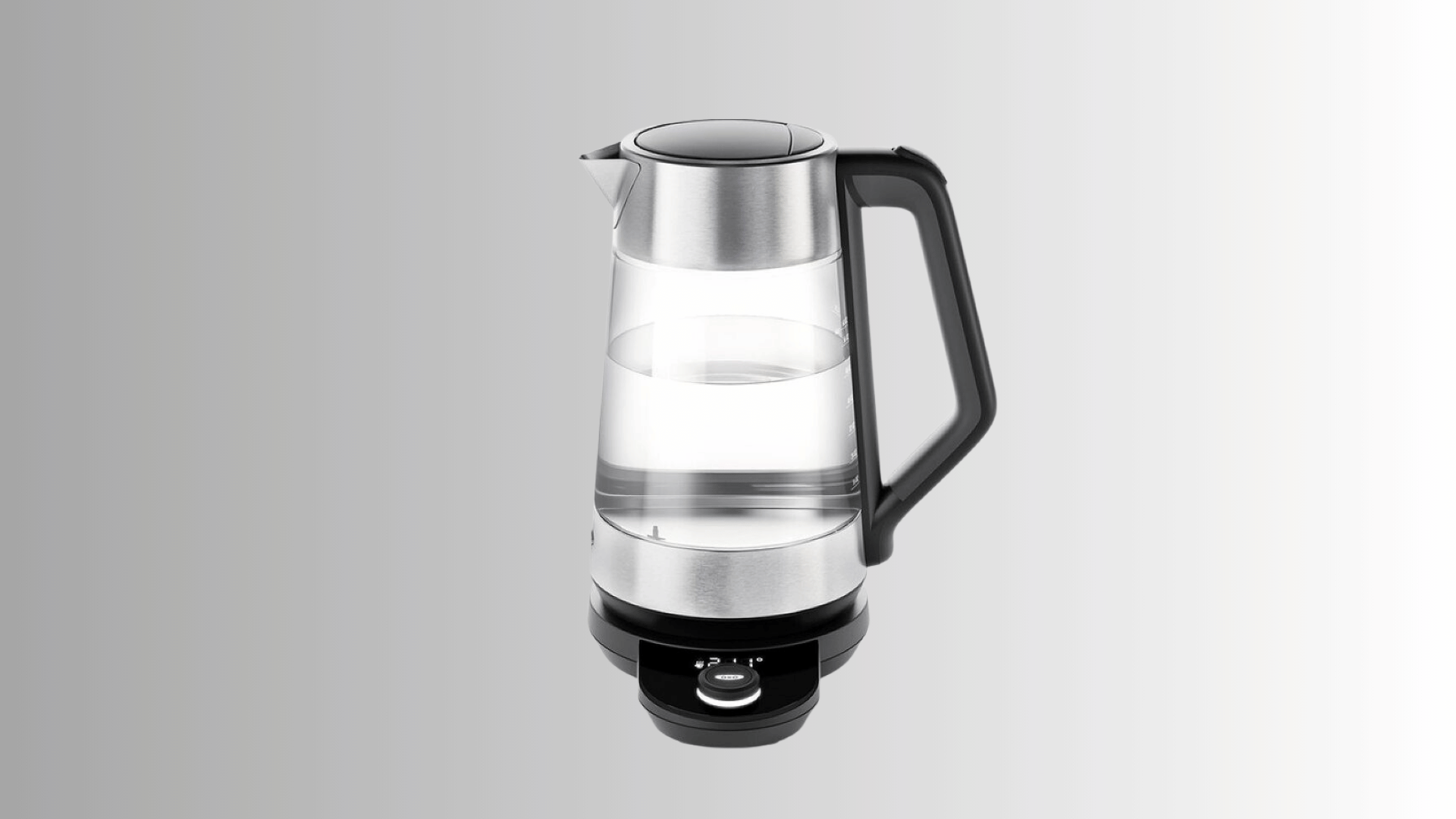 glass electric kettle with stainless steel accents digital temperature control dial and ergonomic handle design