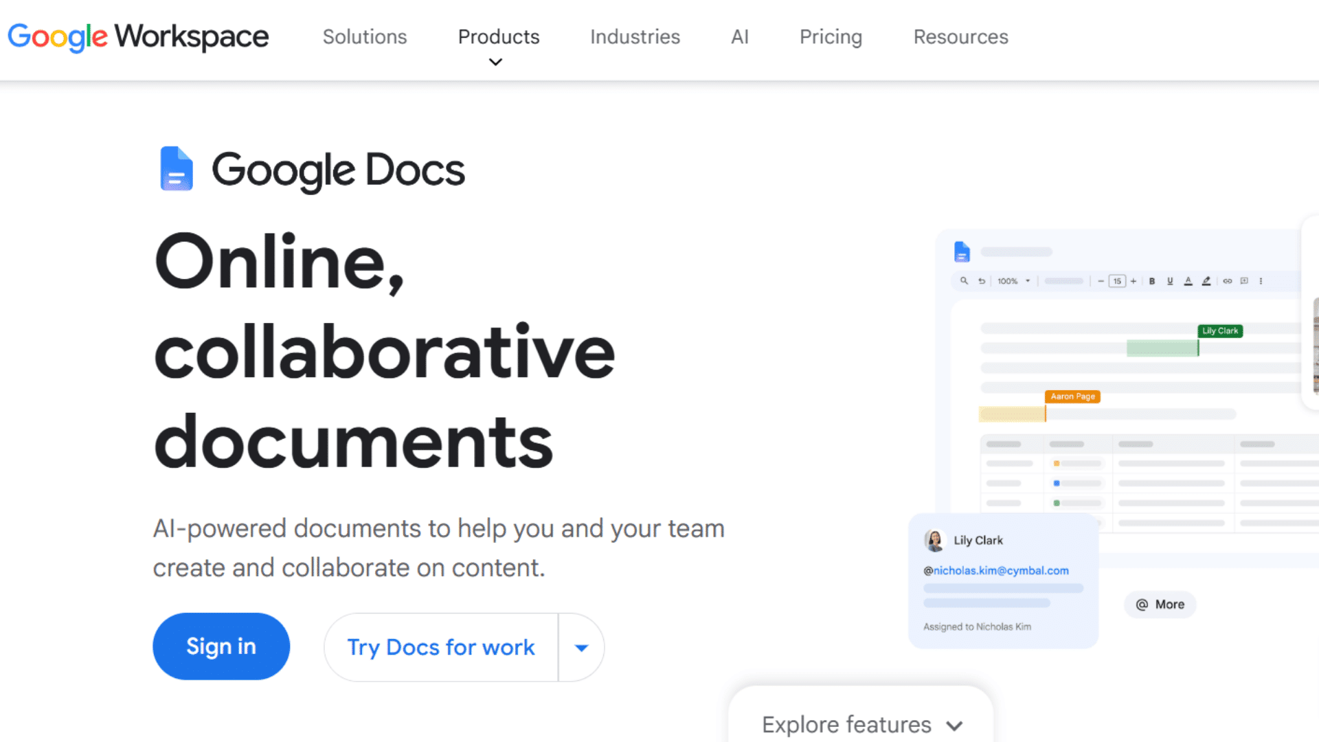 google docs homepage highlighting online document collaboration cloud editing and team communication features for shared workspaces