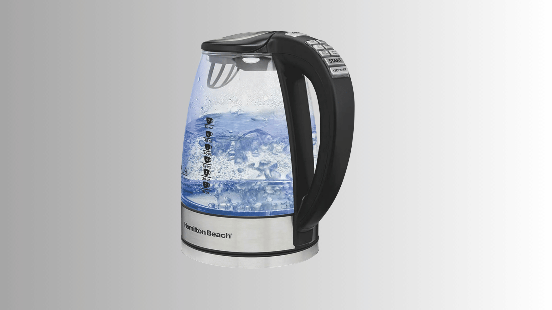 hamilton beach glass electric kettle with illuminated boiling water temperature presets and keep warm function