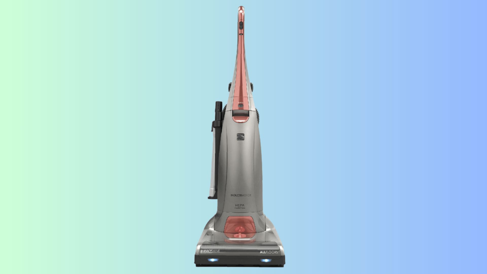 Kenmore BU1018 bagged upright vacuum cleaner for pet owners on a blue and green gradient background