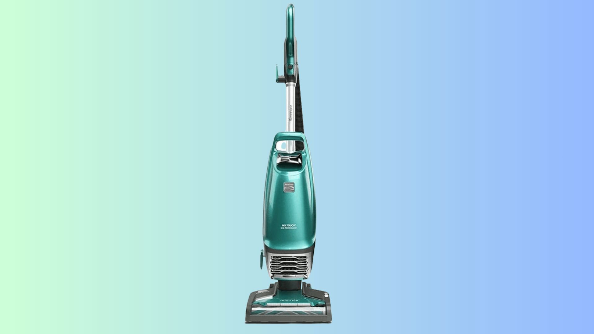 Kenmore Intuition 3 in 1 bagged upright vacuum cleaner on a clean blue and green gradient background