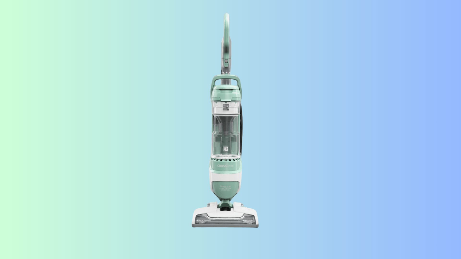Kenmore Pet Friendly Cross Over DU3017 bagless upright vacuum cleaner on gradient background