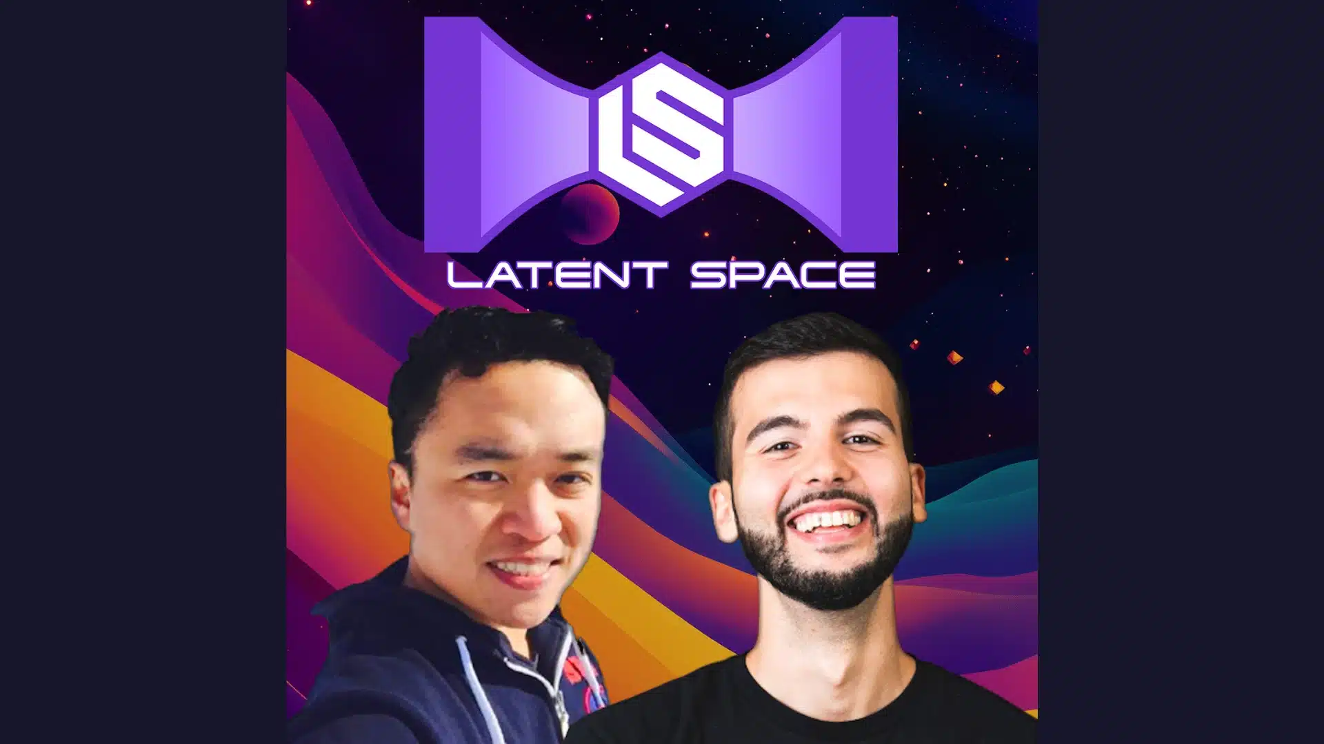 Latent Space podcast artwork with two hosts and purple space-themed branding