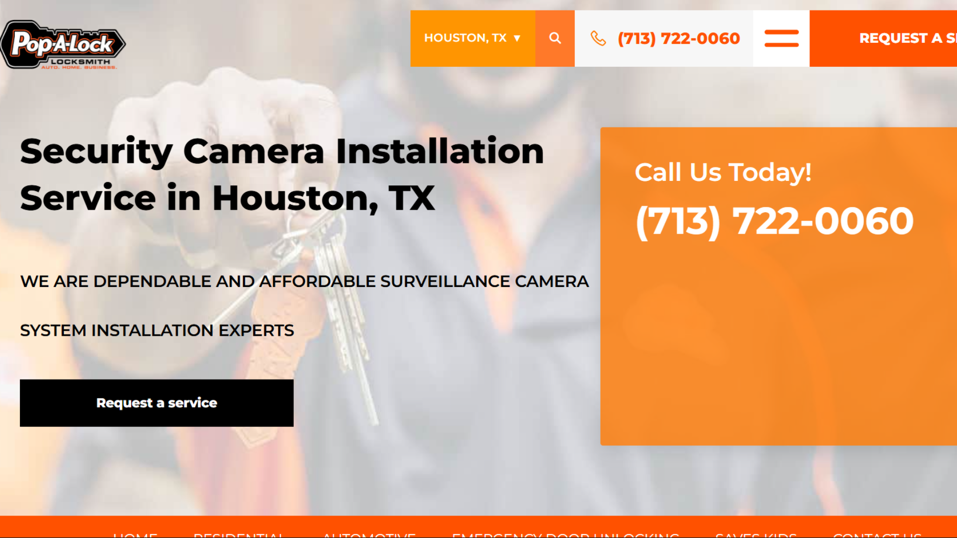 pop a lock website advertising security camera installation services in houston texas