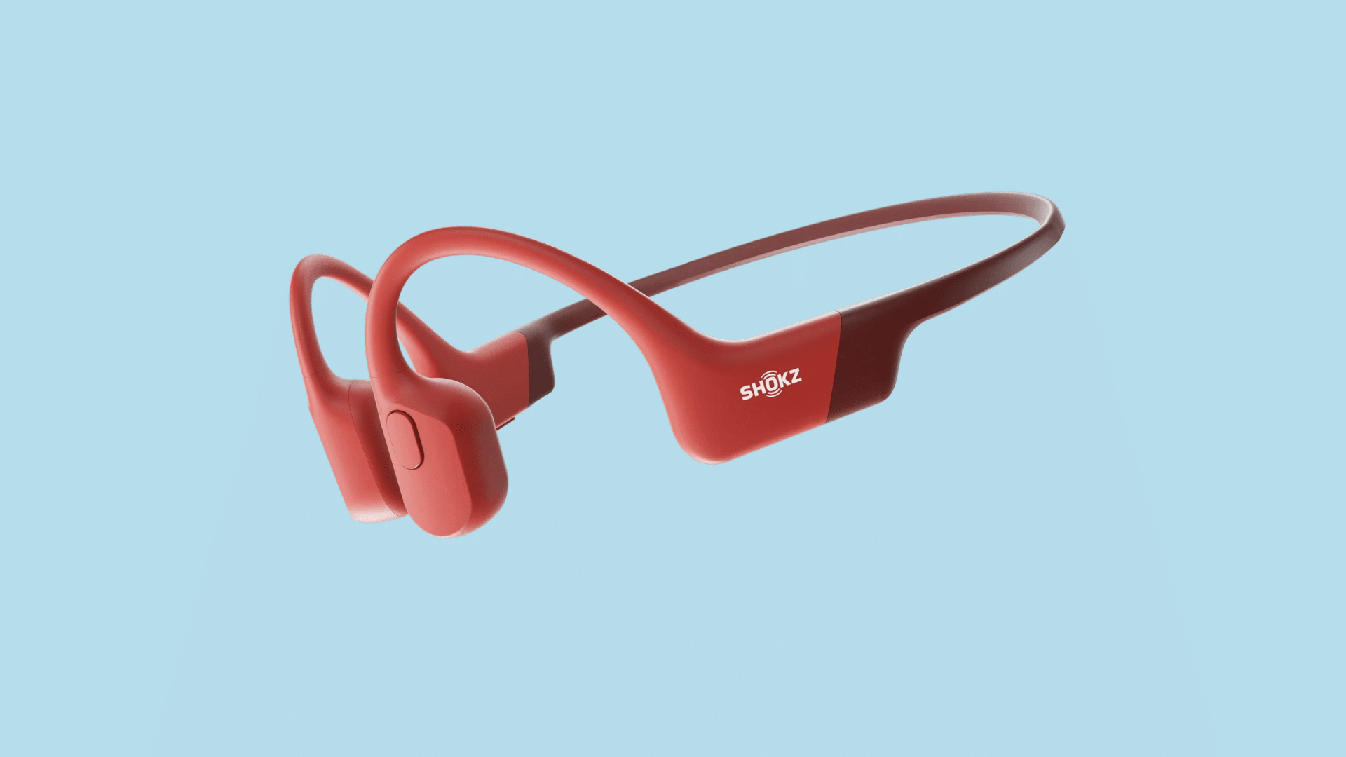 red shokz openrun bone conduction headphones with wraparound neckband and open ear design