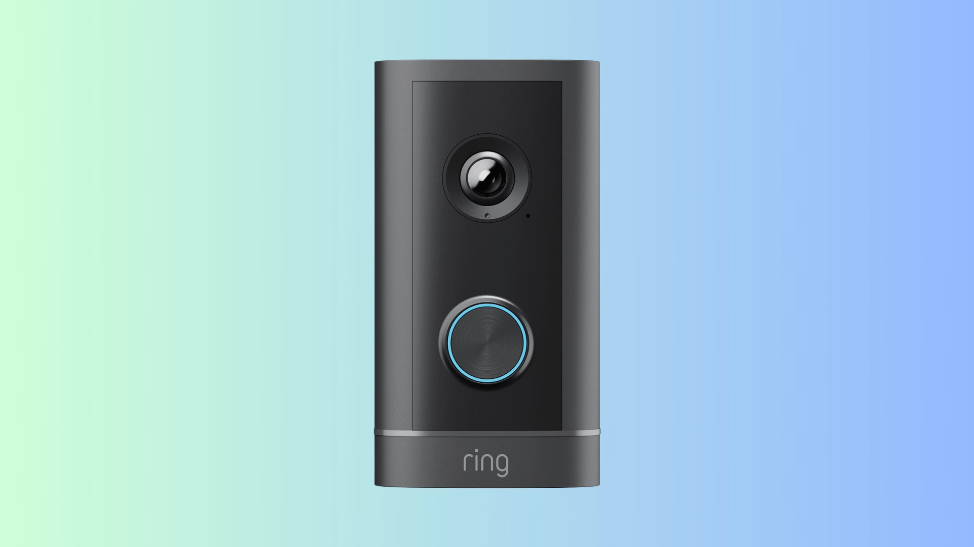 Ring Doorbell Elite front view on a blue and green gradient background for premium PoE doorbell installation