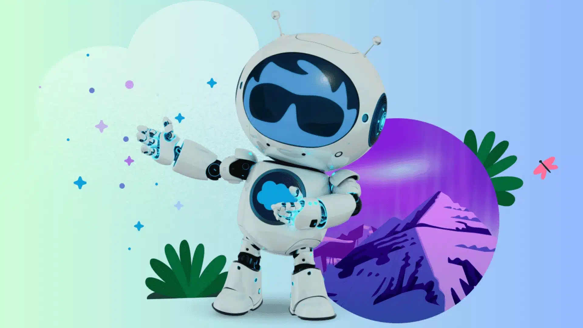Salesforce Agentforce AI assistant illustration representing business process automation and workflow orchestration