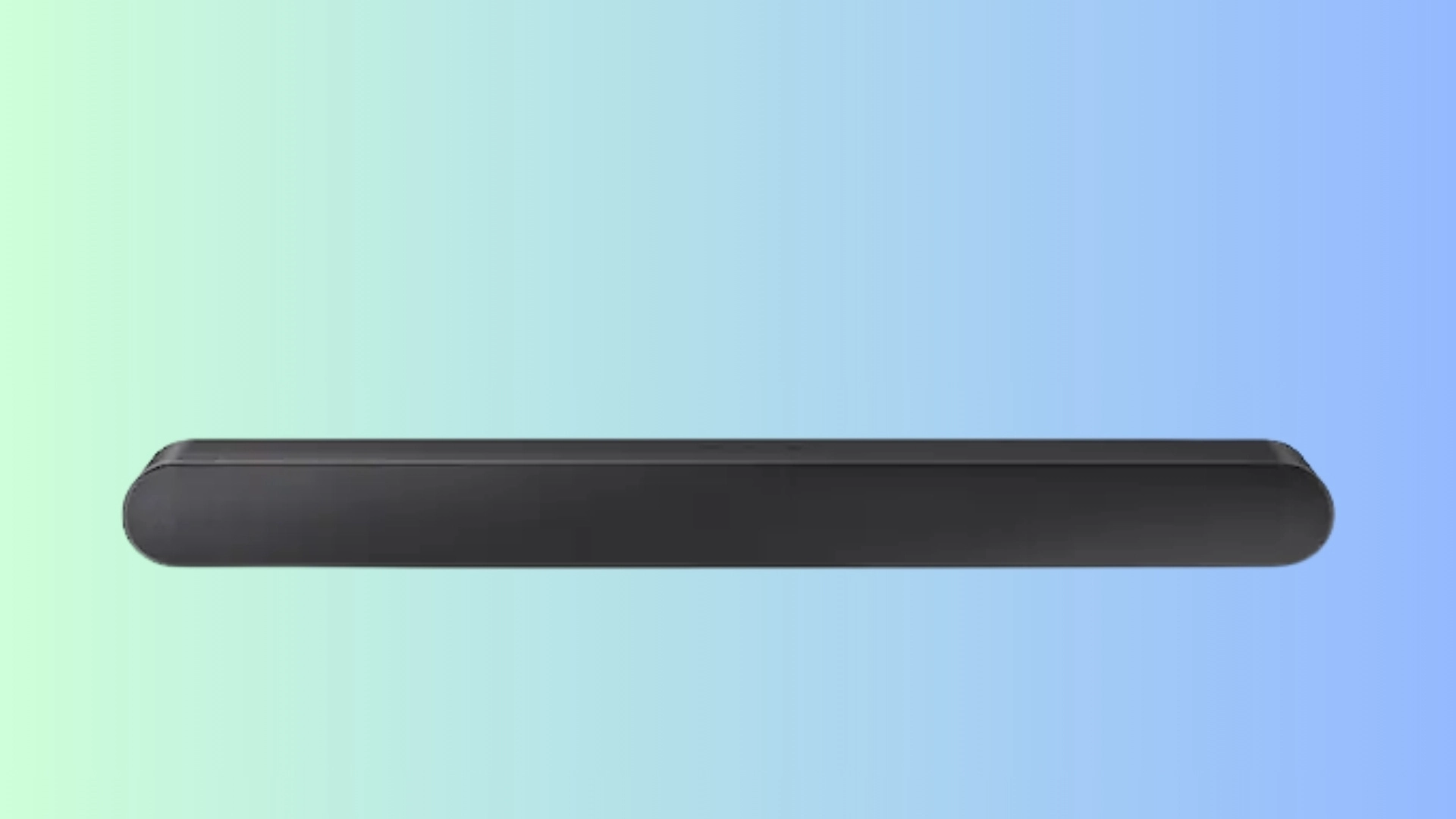 Samsung HW-S50B black soundbar on a soft blue background with a slim design for clearer TV sound