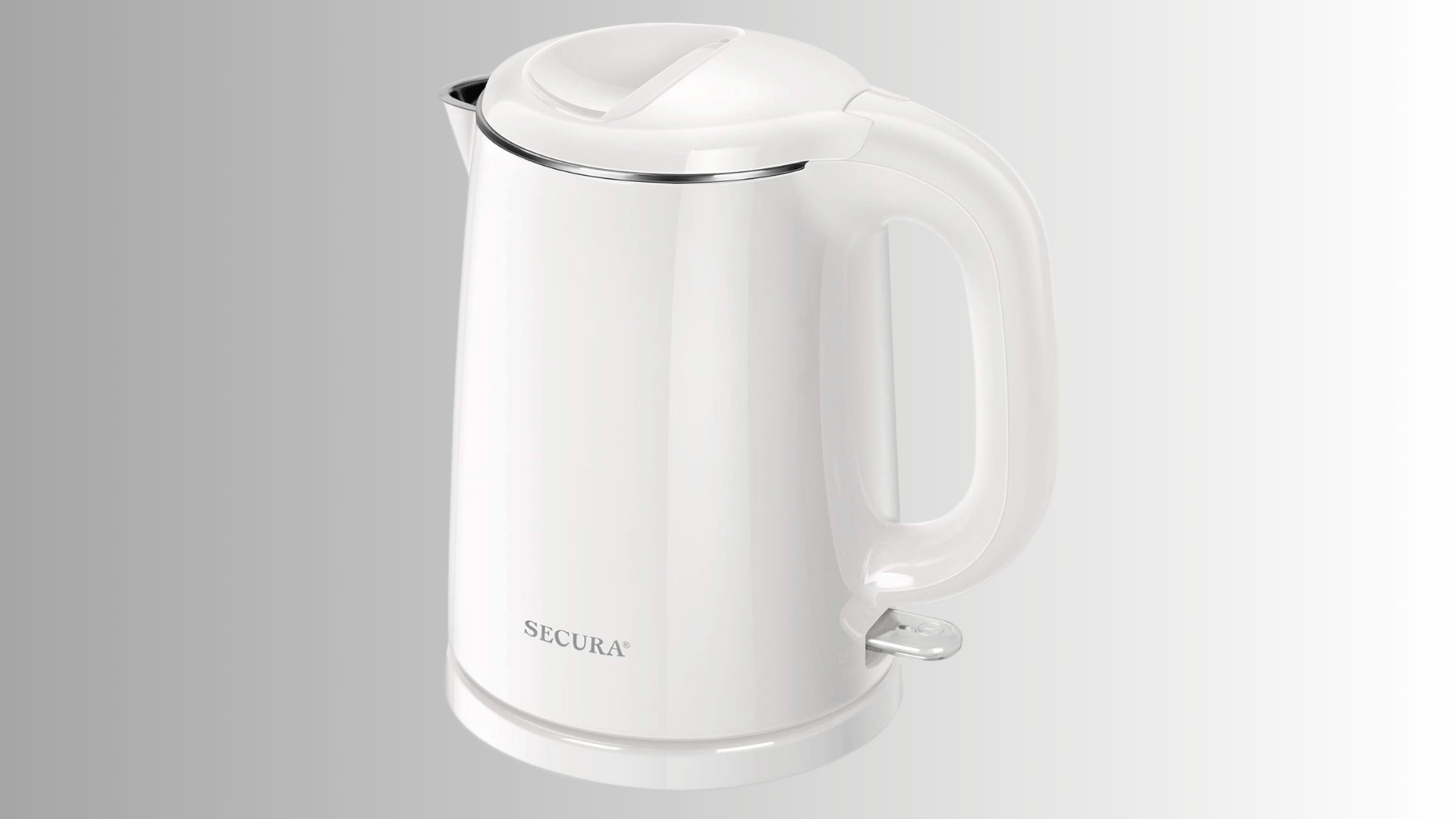 secura stainless steel electric kettle in white finish with cordless design ergonomic handle and spout