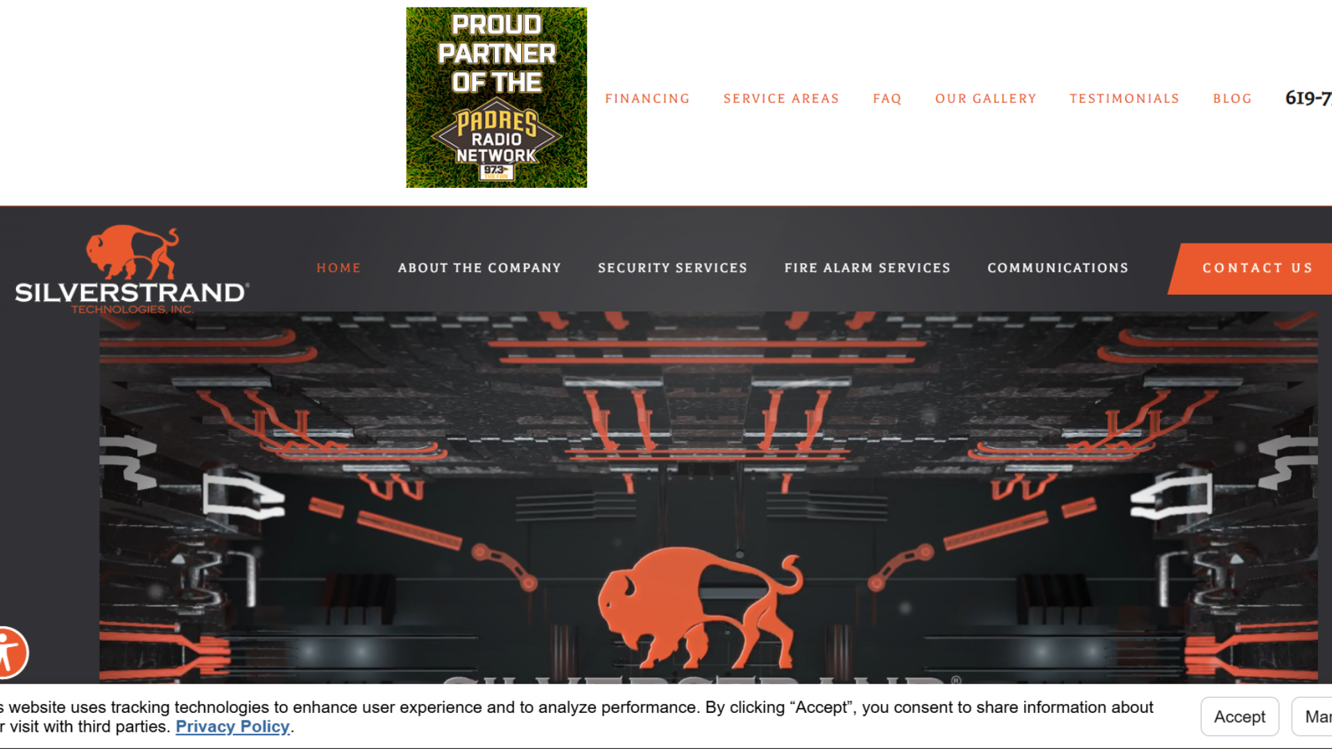 silverstrand technologies website homepage featuring security services and company navigation