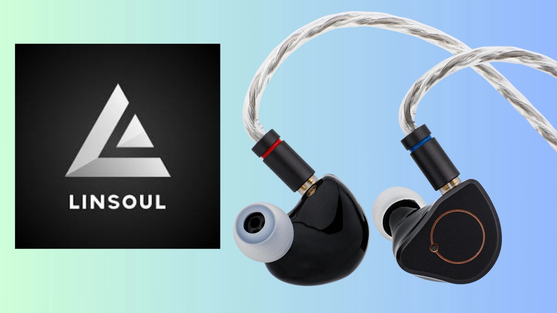 Simgot SuperMix 4 wired IEMs shown beside the Linsoul logo on a soft blue and green gradient background