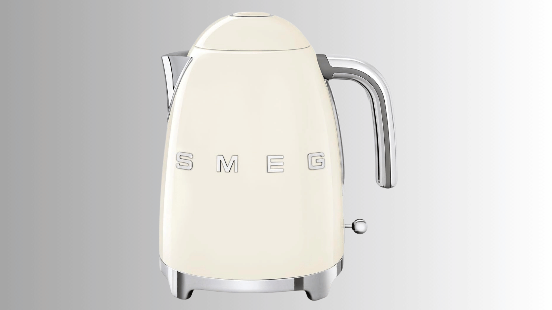 smeg retro style electric kettle in cream finish with chrome accents curved handle and spout design