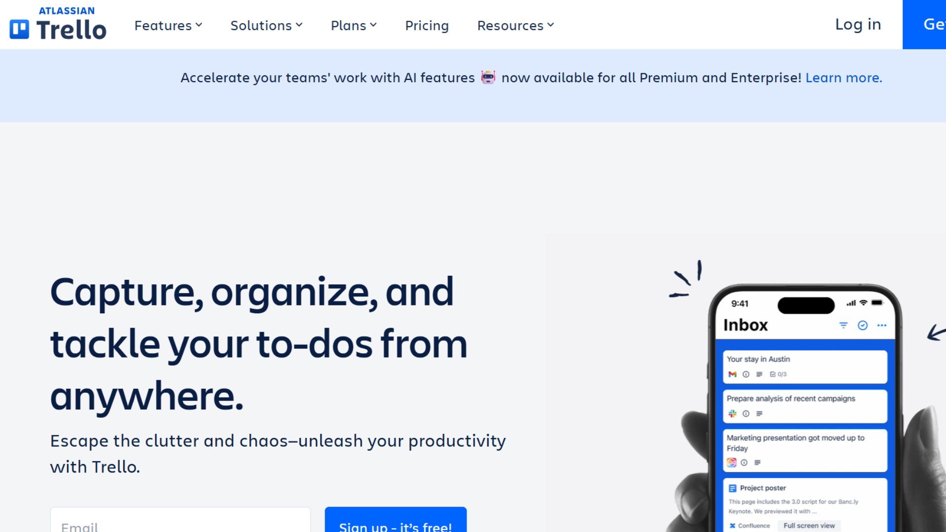 trello homepage highlighting task organization and productivity management tools