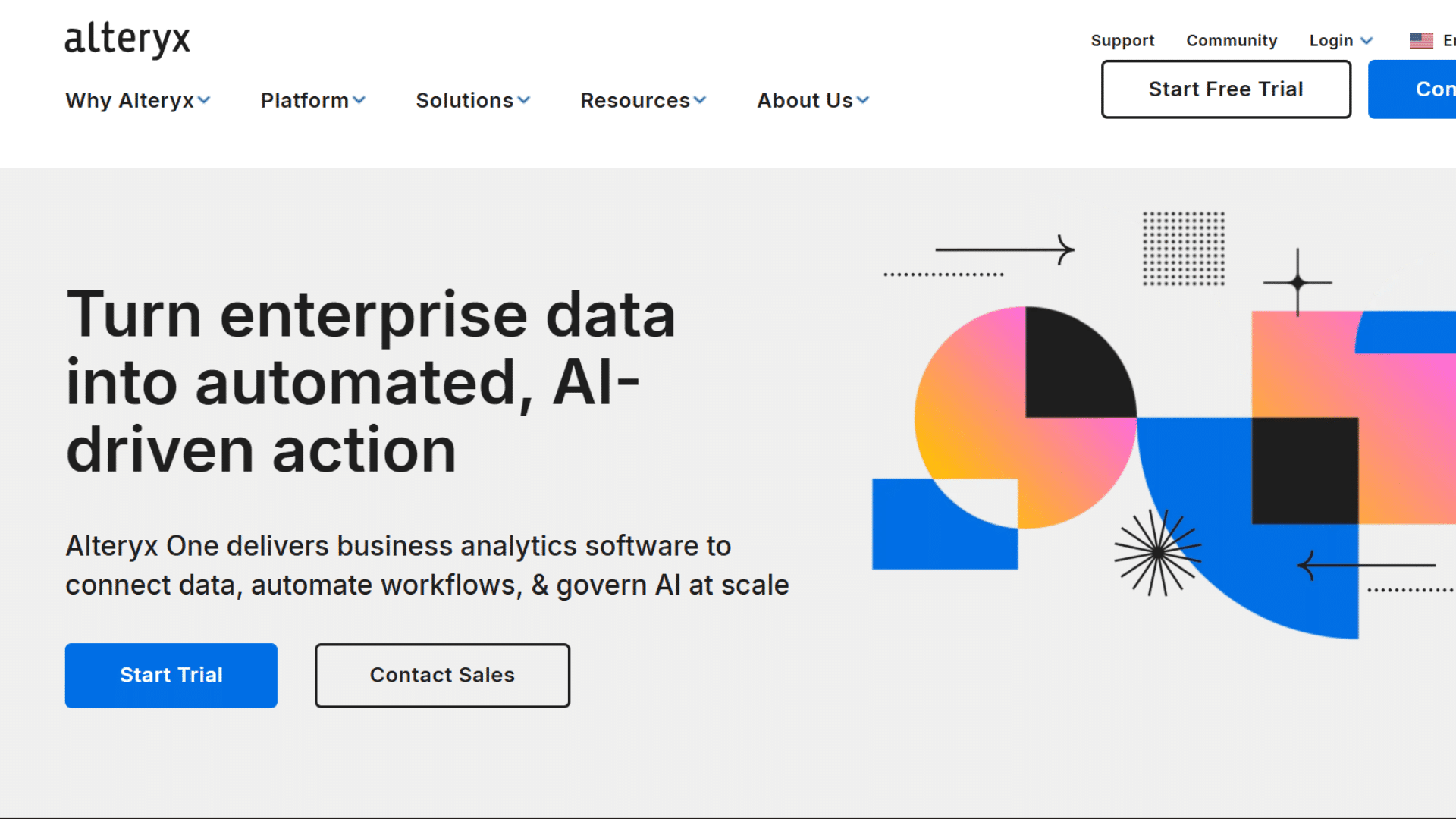 web front page interface of alteryx