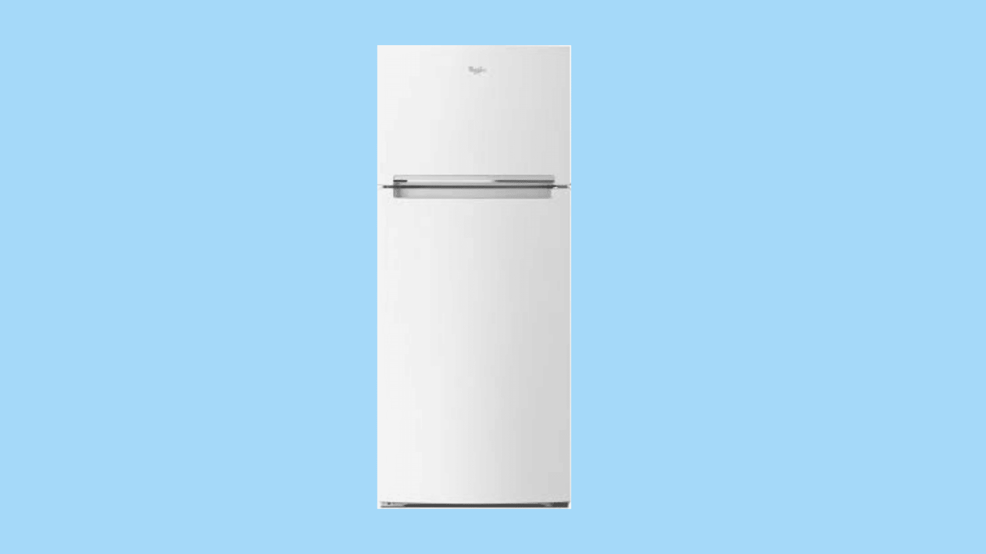 white top freezer refrigerator with a streamlined design and horizontal handle shown in a clean product display image