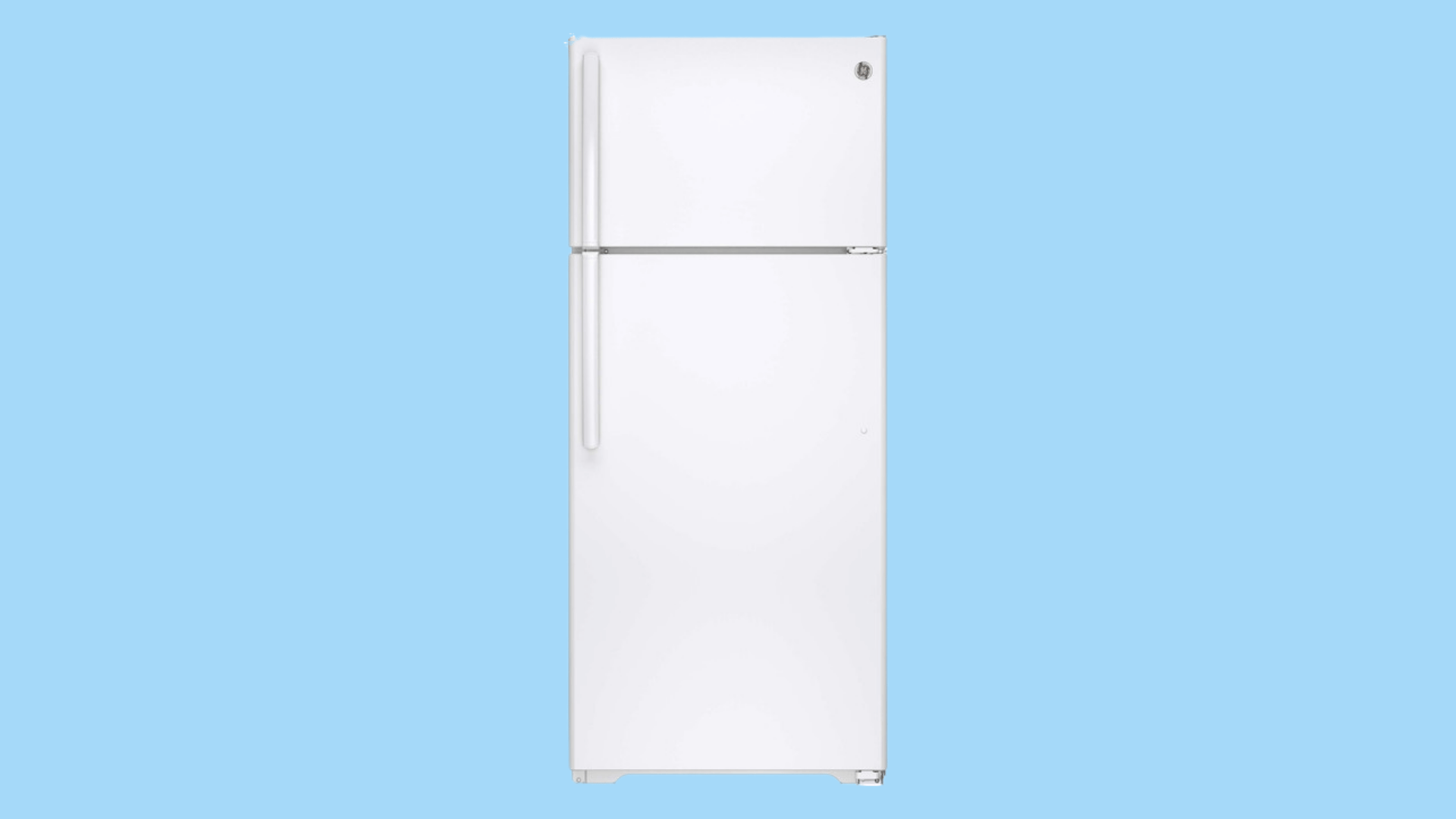 white top freezer refrigerator with integrated vertical handles featuring a simple design and spacious storage for everyday household use