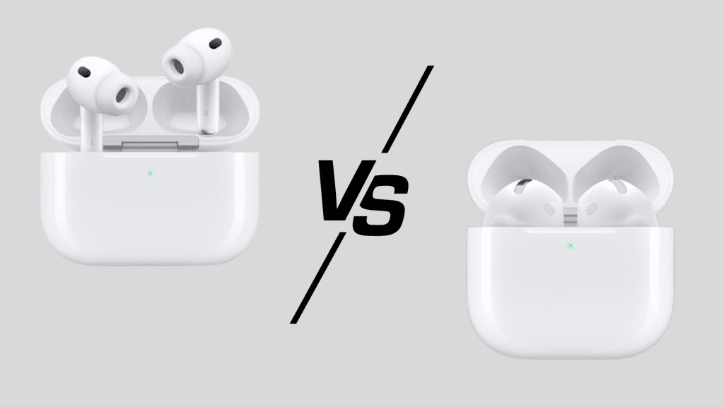 AirPods Pro3 and AirPods 4 comparison graphic with cases displayed