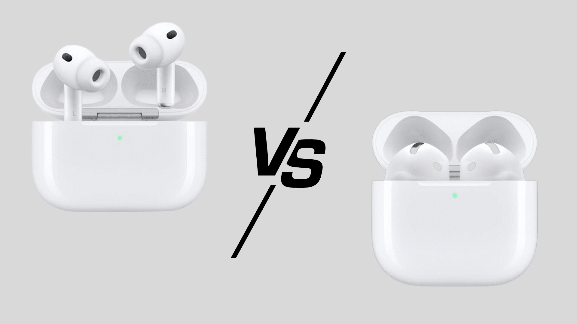 AirPods Pro3 and AirPods 4 comparison graphic with cases displayed