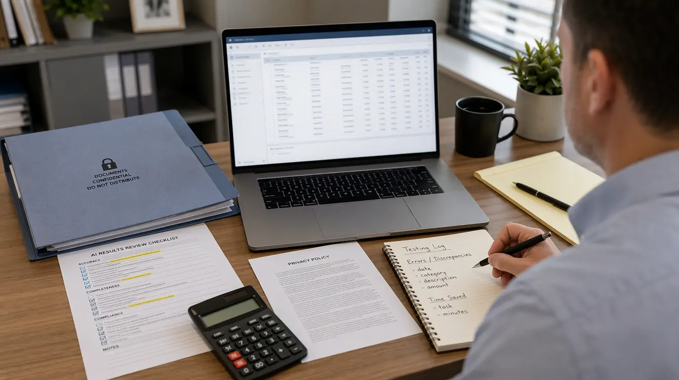 american accountant checking ai financial results with source records and accounting documents