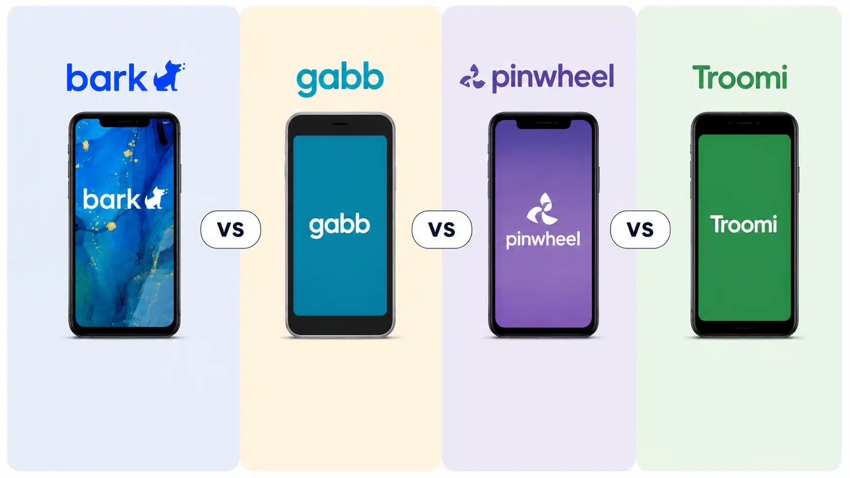 bark gabb pinwheel and troomi kids phone comparison with parental control features
