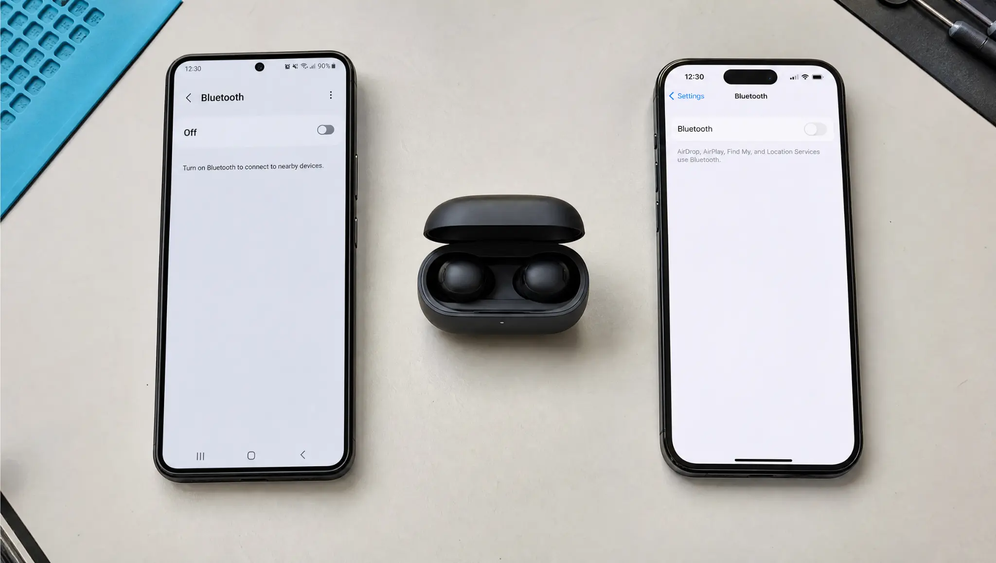bluetooth turned off on iphone and android phones to fix microphone audio routin