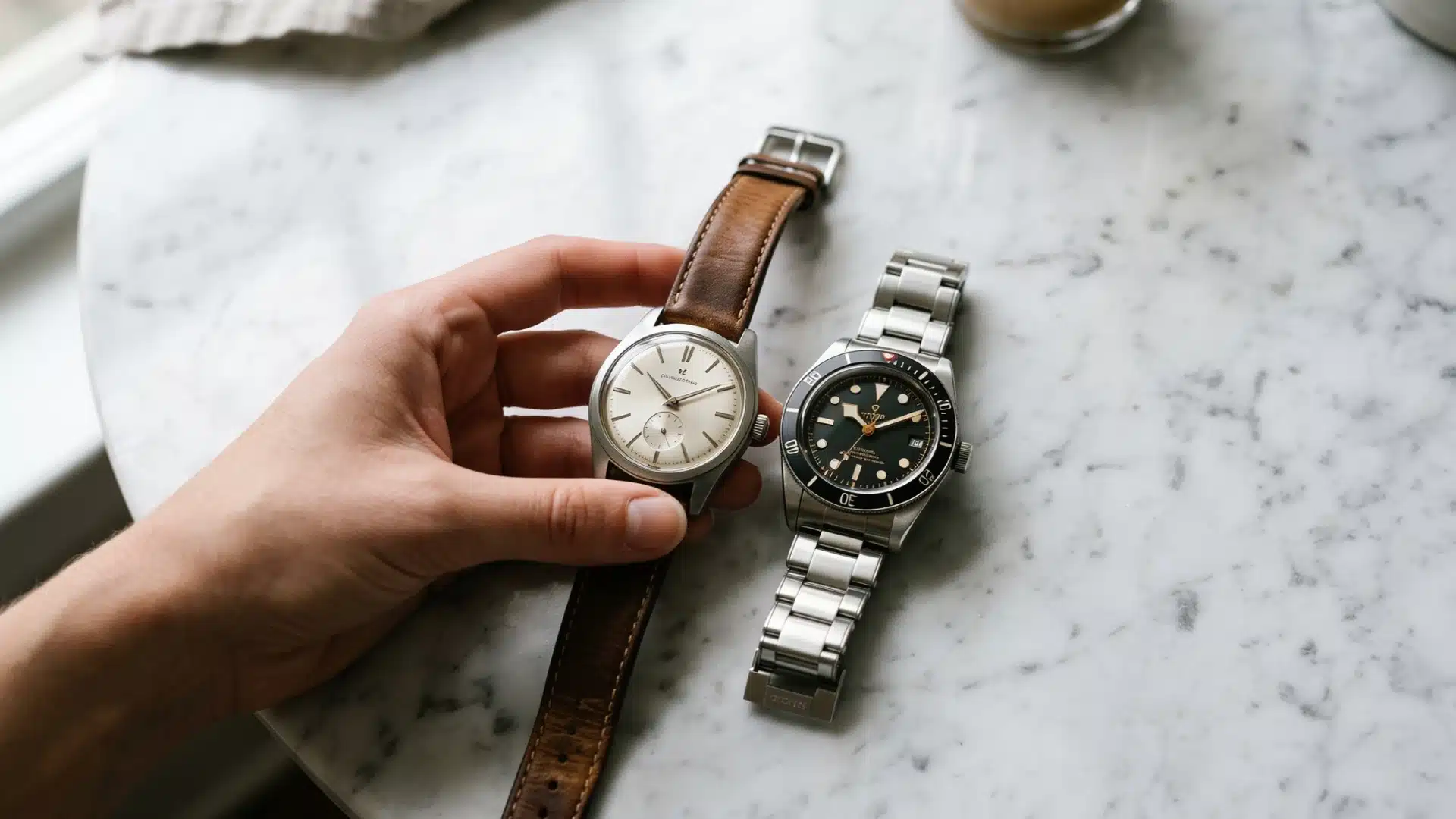 Comparing leather strap and steel bracelet Fossil watch options before buying