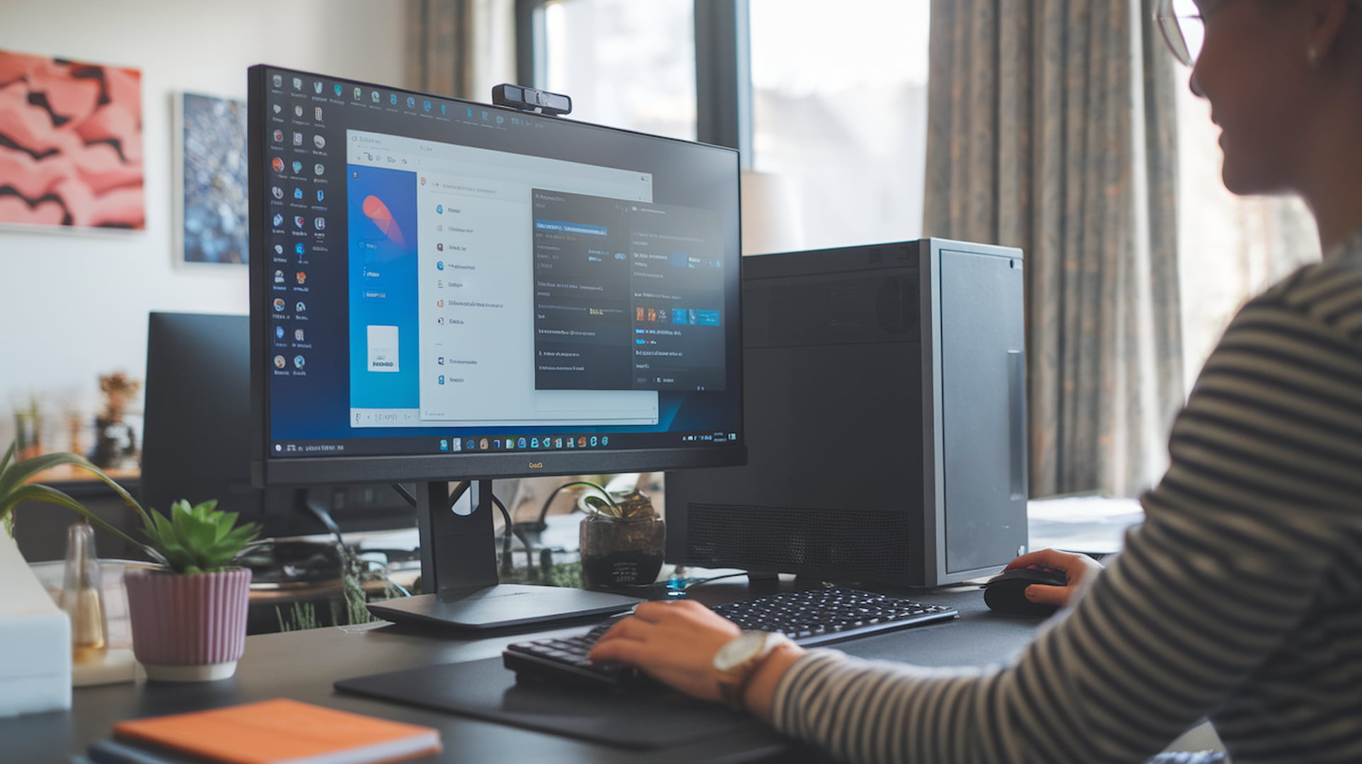 computer setup showing an operating system connecting users with hardware and applications
