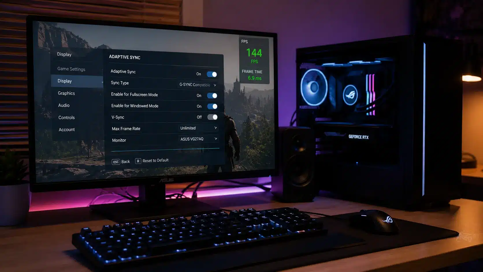 desktop showing checklist on monitor for refresh rate drivers fps sync and cables