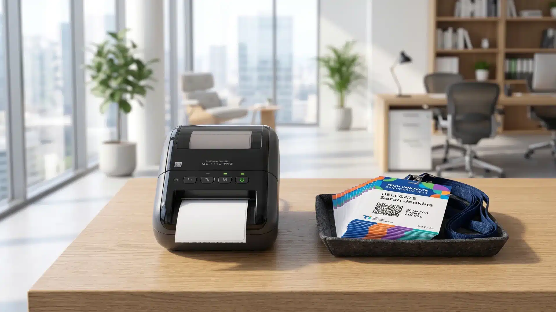 Desktop thermal label printer for printing conference name badges and visitor ID labels