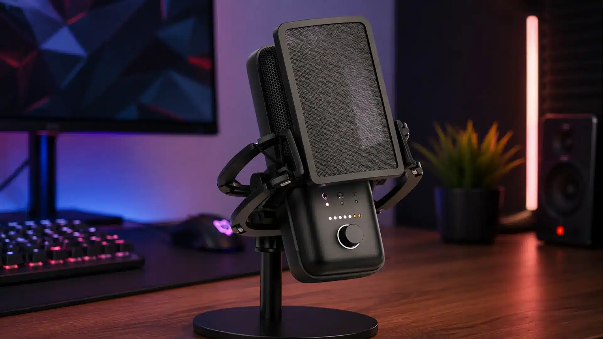 Elgato Wave:3 microphone in a clean streaming setup with gaming gear