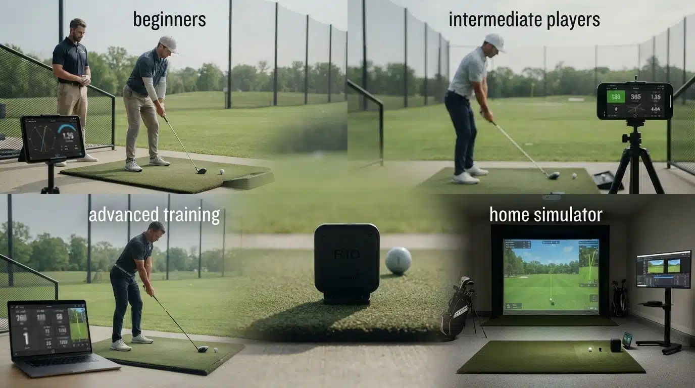 garmin r10 launch monitor showing use for beginners advanced training and home simulator setups