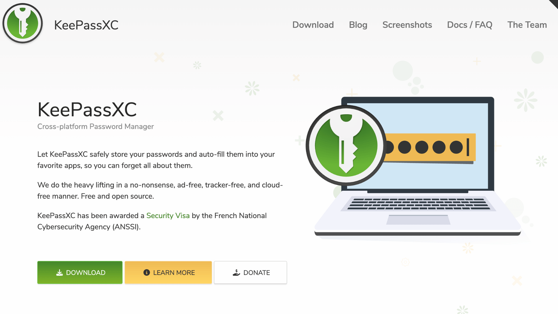 keepassxc homepage featuring open source password manager with secure password storage autofill and download options