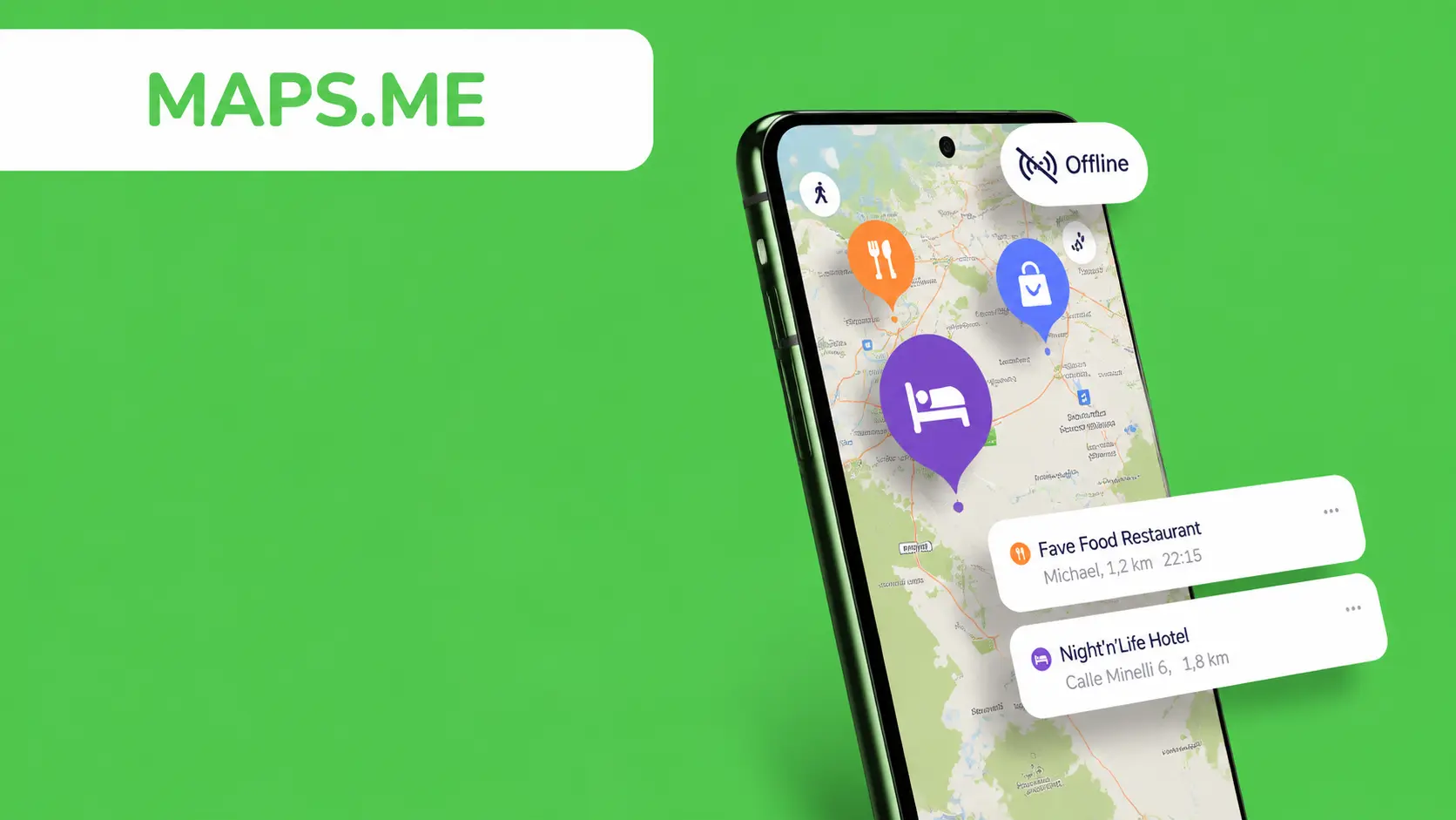 maps me app showing offline maps and location features for road trip planning on smartphone